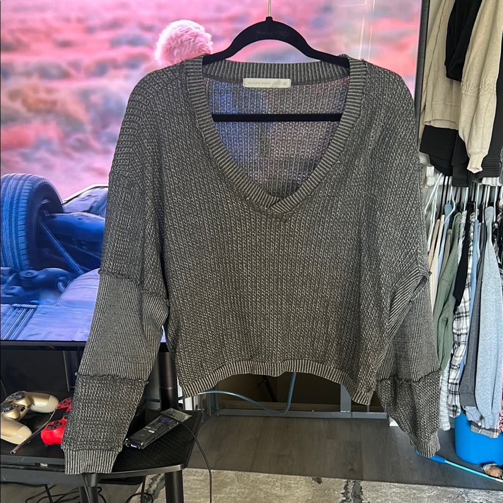 Gray V-Neck Women's Sweater